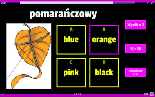 Rys. 8. Rozgrywka w grze Teleturniej – nazwy kolorów